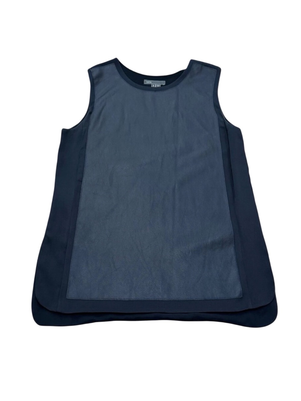 Vince Black Silk Leather Panel Sleeveless Top 2010s